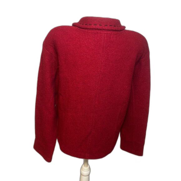 Conrad C Collection Boutique Red Floral Faux Zip Up Collar Sweater Womens - Picture 5 of 7